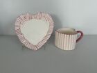 HALDON Group ~ Heart shaped Pink Stripe Ribbon Bow Coffee Cup and Saucer Plate