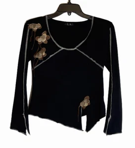 Small Black  Asymmetric Hem Jersey Top Floral Detail - Bild 1 von 10