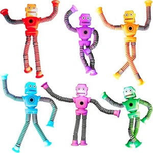 LED Telescopic Suction Cup Robot Toys 6-Pack Shape Changing Fidget Toys - Picture 1 of 8