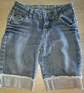 ARIZONA GIRLS denim jean SHORTS size 7 CUFFS STRETCH soft CLEAN fray trim - Picture 1 of 2