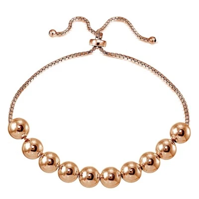 Brazalete ajustable con cuentas de 8 mm de plata de ley destellada de oro rosa Foto 1 de 3