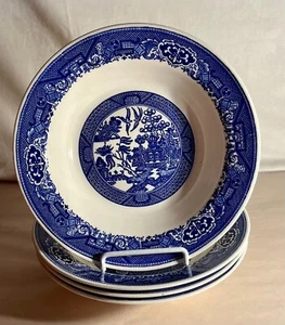 4 Royal China Blue Willow 9" Large Rimmed Soup Bowls - Picture 1 of 3
