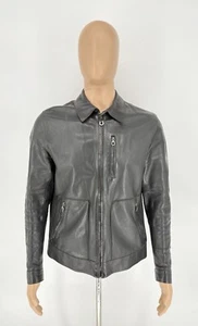 Men’s Salvatore Ferragamo Black Leather Full Zip  Jacket Size 50 - Picture 1 of 16