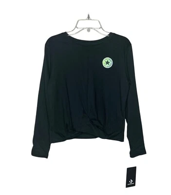 Converse Girls Knot Front Long Sleeve Top Tee Size L 12-13Y Crew Neck Black NWT - Image 1 of 4