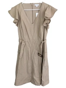 $89.95 New York & Company Dress Womens M Short Ruffle Sleeve Belted V Neck NWT - Picture 1 of 14