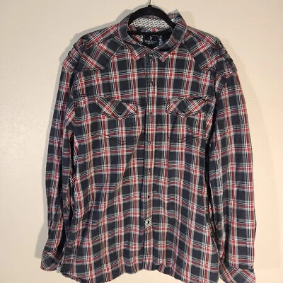 Marc Ecko Mens Shirt 2XL Pearl Snap Black Red Plaid  Western  Long Sleeve - Image 1 of 4