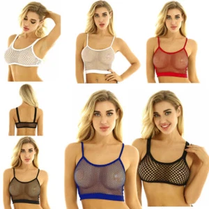 Women See Through Fishnet Crop Tops Yoga Camisole Workout Bralette Bra Lingerie - Picture 1 of 53