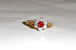 10K Yellow Gold Diamond Round & Garnet Cocktail Ring, Size 6, 0.80(TCW)-(0.50DIA - Picture 1 of 11