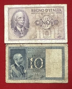 Numismatica 2 Banconote REGNO 5 LIRE e 10 LIRE Vittorio Emanuele III - Photo 1/2