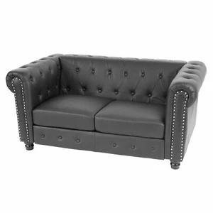 Luxus 2er Sofa Loungesofa Chesterfield Edinburgh Kunstleder runde Füße, schwarz - Bild 1 von 3