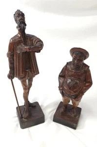 Vintage Carved Wood Figures - Ouro Carvings of Don Quixote and Sancho Panza - Picture 1 of 21