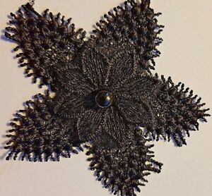 CraftbuddyUS 20 Black Crochet Flower Patches w/Black Pearl Center Sew on, DIY