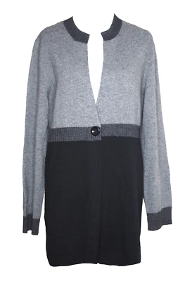 JONES NEW YORK SIGNATURE L Cardigan Sweater Grey Long Duster Colorblock Wool EUC - Image 1 of 4