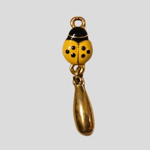 14K Yellow Gold Enamel Ladybug Charm Pearl Dangle Dainty Pendant Good Luck Gift  - Picture 1 of 6