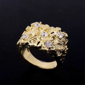 Mens Chunky Nugget Ring Iced Out Simulated Diamond 18ct Gold Layered - Picture 1 of 5