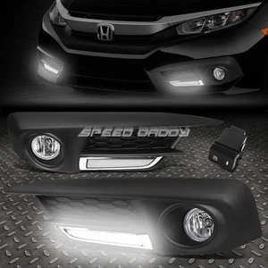 [LED DRL BEZEL]FOR 16-17 HONDA CIVIC CLEAR LENS BUMPER FOG LIGHT LAMPS W/SWITCH - Picture 1 of 6