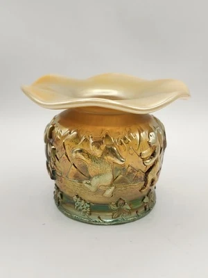 Fenton ICGA 1981 Frolicking Bears Spittoon Vase Aqua Carnival Glass Limited Run - image 1 of 4