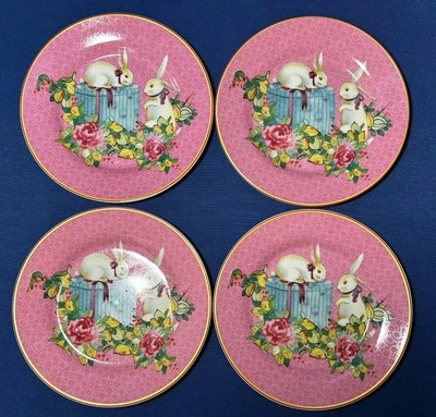 S/4 Williams Sonoma ПАСХАЛЬНЫЙ КРОЛИК Famille Rose закуска тарелки все кролики розовый - Изображение 1 из 4