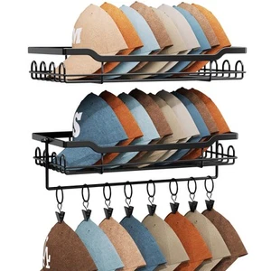 Metal Hat Rack Wall - Wall Mounted Hat Holder with Hooks and Clip Design, 2 P... - Picture 1 of 9