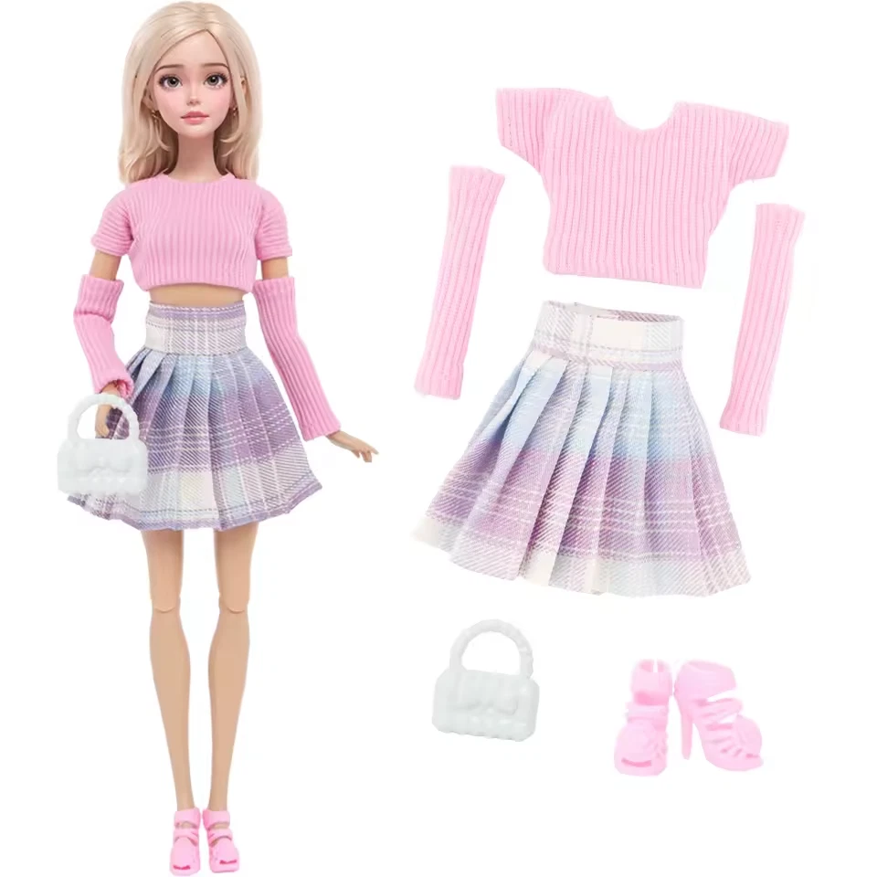 fits barbie Lavendar pleated Skirt with Pink Top and Accessories shown - Image 1 of 1