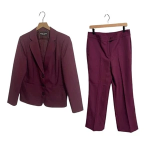 Pierre Cardin Burgundy Pantsuit Set Blazer 34 Pants 32 Career Suit Minimalist - Picture 1 of 10