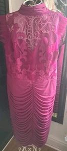 City Chic Magenta Ruched Dress Size M/18 - Picture 1 of 8