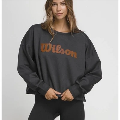 Sudadera corta Wilsons Wms talla XS/S gris marrón imitación cuero logotipo ropa deportiva  Foto 1 de 4