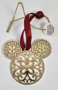 NUEVO De Colección Disney Mickey Mouse Orejas Tono Dorado Metal Estrás Adorno de Navidad - Imagen 1 de 5