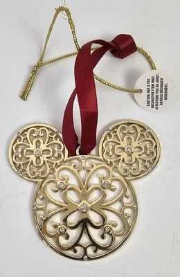 NEW Vtg Disney Mickey Mouse Ears Gold Tone Metal Rhinestones Christmas Ornament - Image 1 of 4