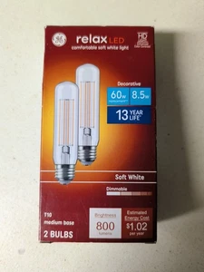 2pk GE Decorative 60-Watt 8.5w T10 Medium Base LED Soft White Dimmable Lighting - Picture 1 of 5