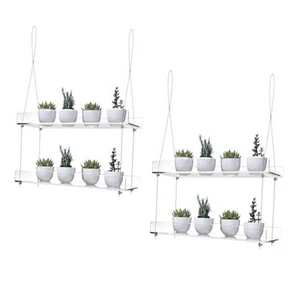 2-Pack Hanging Acrylic Plant Shelves for Windows, Each Tier 16 Inch 2-Tier - Picture 1 of 7