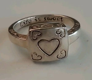 Vintage 925 Sterling Silber Ring beschriftet Life Is Sweet Herz Schnörkel GRÖSSE 9 - Bild 1 von 12
