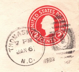 USA Cover Postal Stationery 2c DIE ERROR/FLAW Thomasville NC 1923 XU278 - Picture 1 of 14