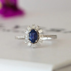 Sapphire & Moissanites Women Anniversary Ring 10K White Gold With Natural Blue