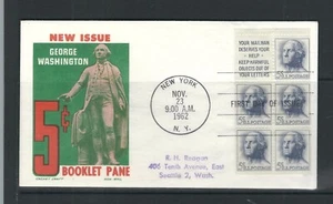 USA SC # 1213a Washington Bookle pane of 5 + Label FDC . Cachet Craft - Picture 1 of 1