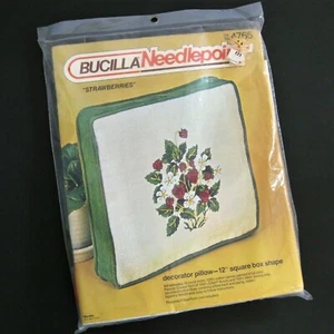 Bucilla Strawberry Pillow Needlepoint Kit Sealed 12x12 Vintage 1970s - Picture 1 of 5