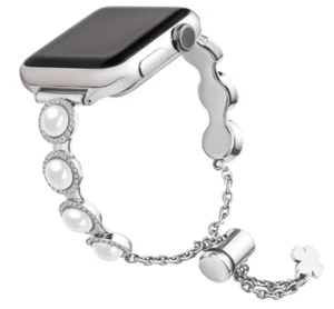Wutwuk Apple Watch Armband Gr. 42/44/45 silber mit Perle & Kristall - passt - Bild 1 von 7