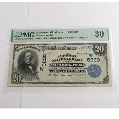 1902 PMG VF30 - Large McAlester Oklahoma Silver Certificate $20 US Note #53262F - Image 1 of 2