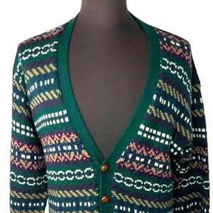 Mens Cardigan Sweater Chunky Knit Nordic Biggie Cosby 90s Grandpacore Green XL - Picture 1 of 13