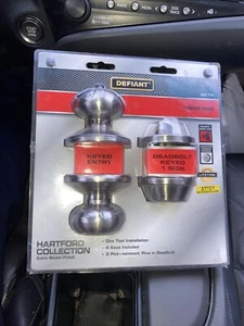 Defiant Hartford Satin Nickel Entry Knob & Single Cylinder Deadbolt Combo Pack - Picture 1 of 2