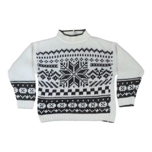Vintage Gitano Snowflake Knit Sweater M White Black Fair Isle Korea 80s 90s - Picture 1 of 5