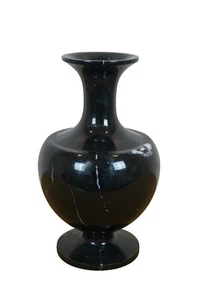 Vintage chinesische schwarze geschnitzte Jade Marmor Stein Blumenvase 12" - Bild 1 von 12