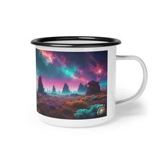 Alien Planet Emaille Camp Tasse - Space Landschaft Design, Camping Becher, Sci-Fi - Bild 1 von 6