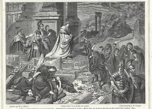 Stampa antica NERONE FRA LE ROVINE DI ROMA BRUCIATA 1865 Antique print Rome - Picture 1 of 1