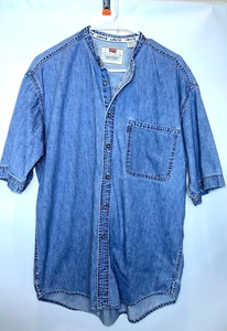 Levi's Strauss Collarless Short Sleeve Button up Soft Denim - Levi Vintage - Picture 1 of 7