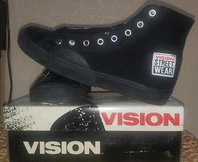  Vision Street Wear Men's canvas Hi Top Retro BLACK Skate Shoe Size US 9 NOS! - Image 1 of 4