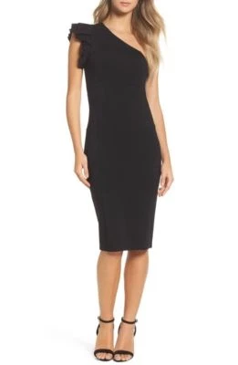  FELICITY & COCO MARILYN ONE SHOULDER BLACK SHEATH DRESS  sz S - Image 1 of 4