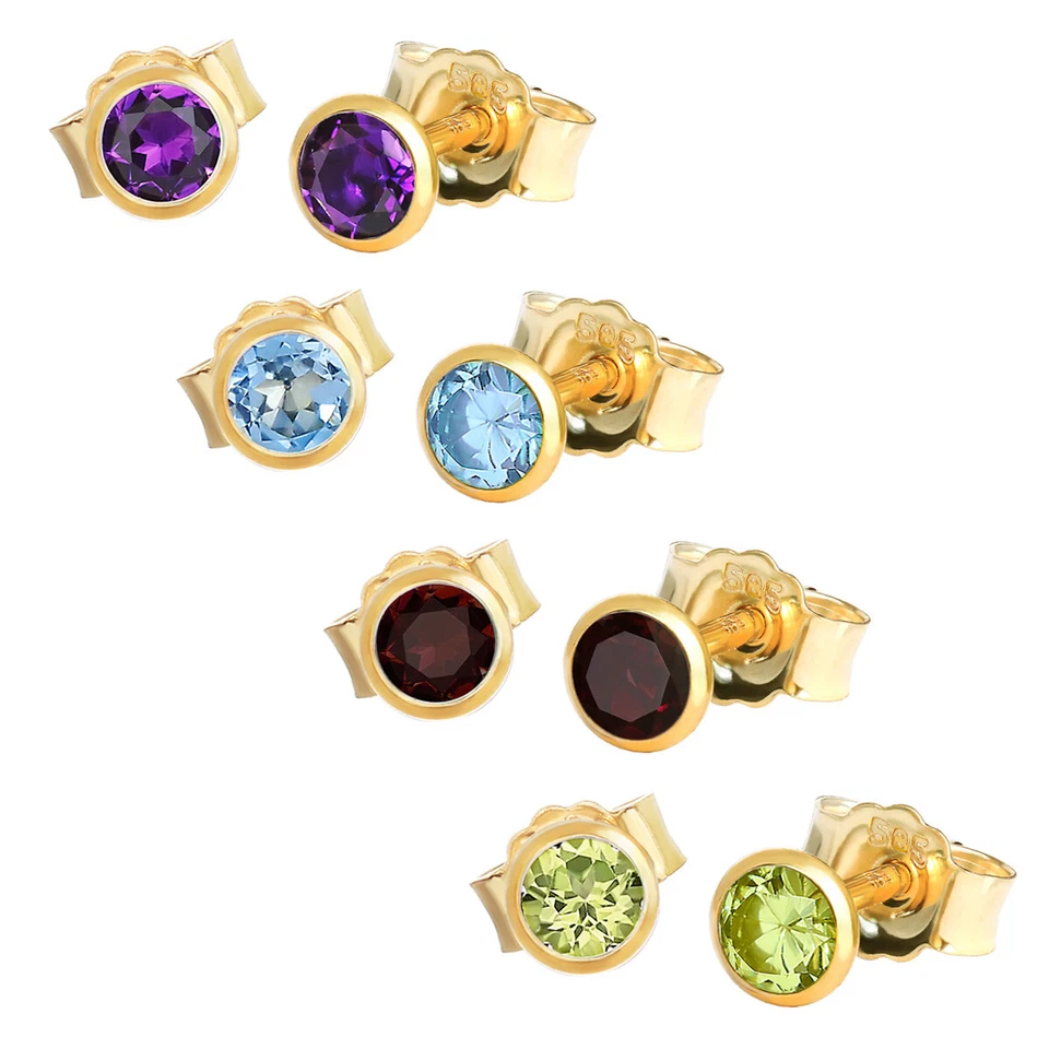 Paar Ohrstecker Edelstein Echt Gelbgold 585 14 Karat Gold 3,5mm Kleine Ohrringe - Bild 1 von 1