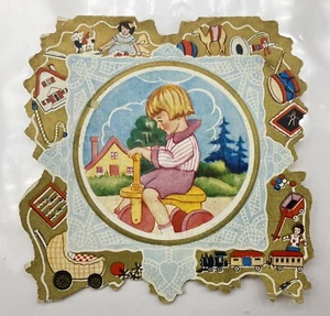 Vintage Valentine Greeting Card Girl Tri-cycle 1924 Awesome 4.5"X4.5" IN. - Picture 1 of 4