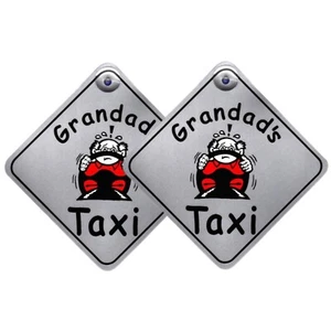Grandad's Taxi Car Sign Twin Pack 5.5” x 5.5” Suction Cup Funny Grandad Gift - Picture 1 of 6